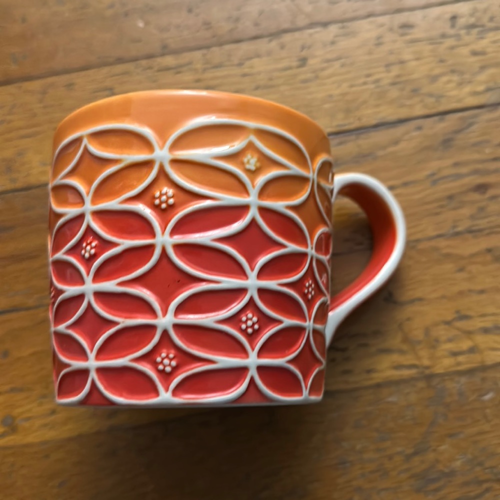 2009 starbucks mug orange ombré with flowers 14 0unce mug